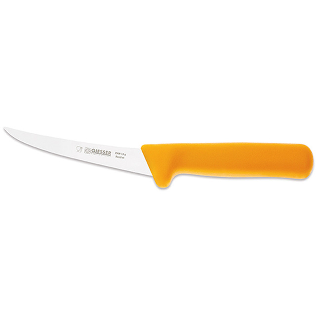 Ausbeinmesser, gelb, gerader Griff 13 cm, flexible Klinge, gebogen