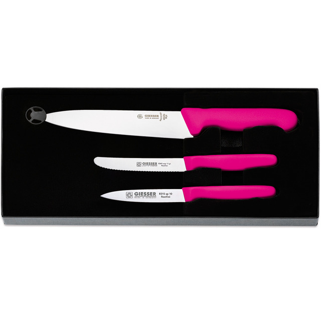 Set pour la cuisine pink avec 3 couteaux