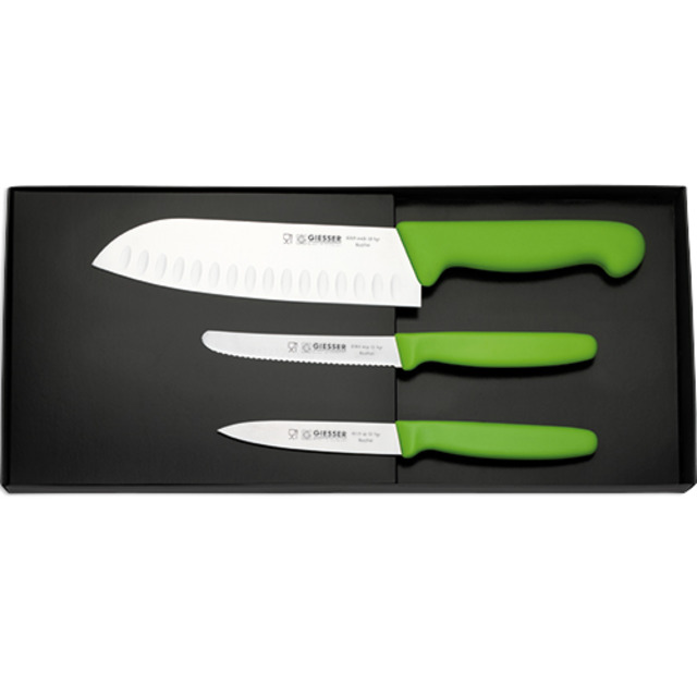 Set pour la cuisine vert clair avec 3 couteaux