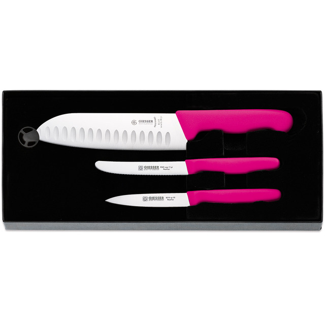 Set pour la cuisine pink avec 3 couteaux