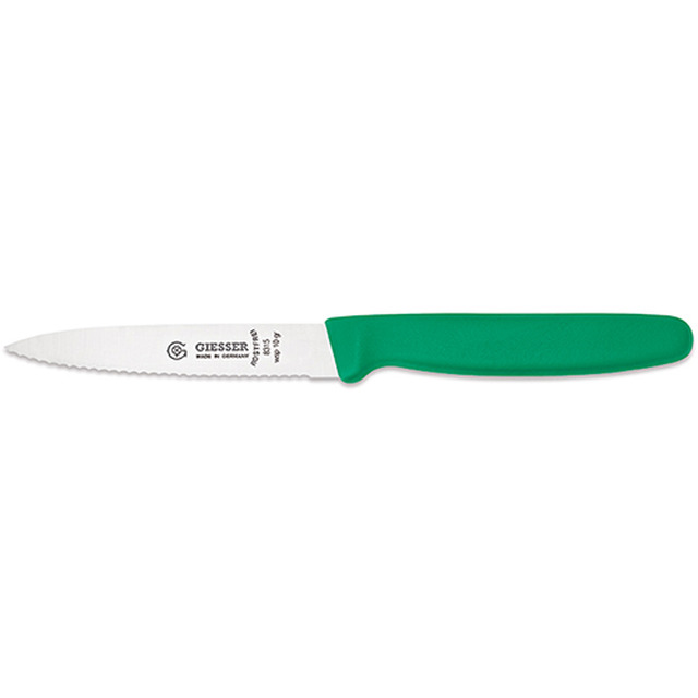Gemüsemesser, grün 10 cm, mit Spitz, Wellenschliff