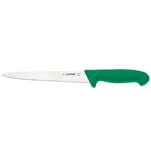Couteau de filet de sole,  manche vert 20 cm, lame flexible