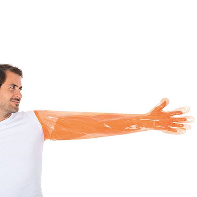 Easy Long Einweghandschuhe, 50 Stk. LD-PE, 0.03 mm, 90 cm, orange